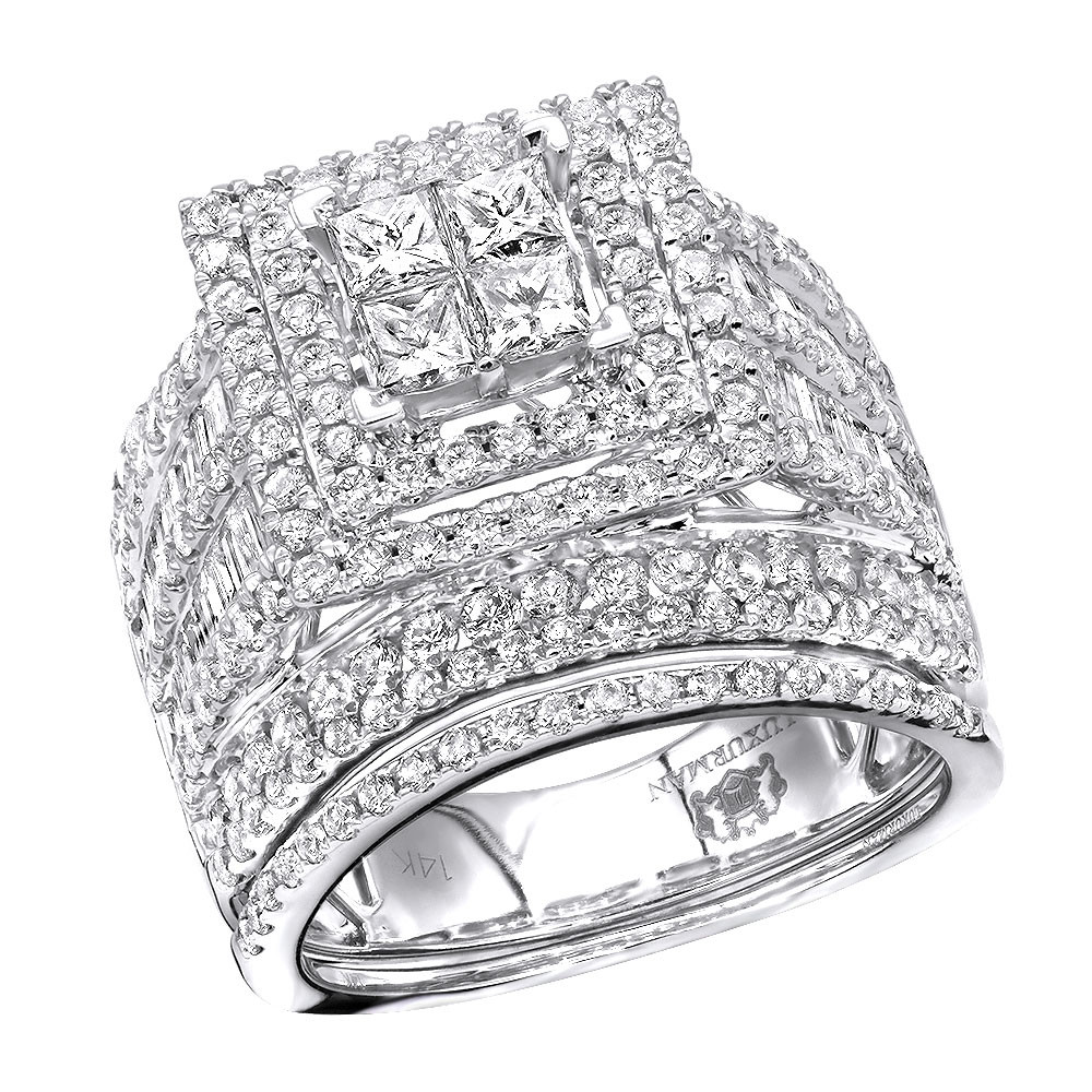 5ct Diamond Engagement Rings
 Multi Row Round & Princess Cut Diamond Engagement Ring Set
