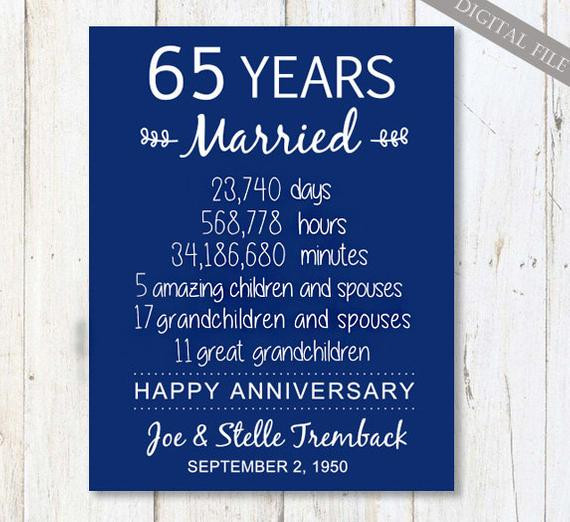 65Th Wedding Anniversary Gift Ideas
 65th wedding anniversary Gift for Parents 65 years Wedding