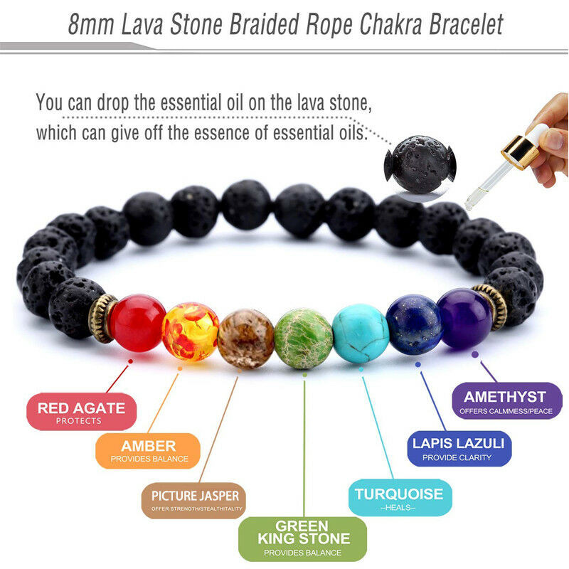 7 Chakra Stones Bracelet
 Men Women 7 Chakra Healing Beaded Diffuser Lava Stone