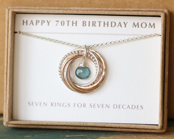 70 Birthday Gift
 70th birthday t for mom aquamarine necklace March
