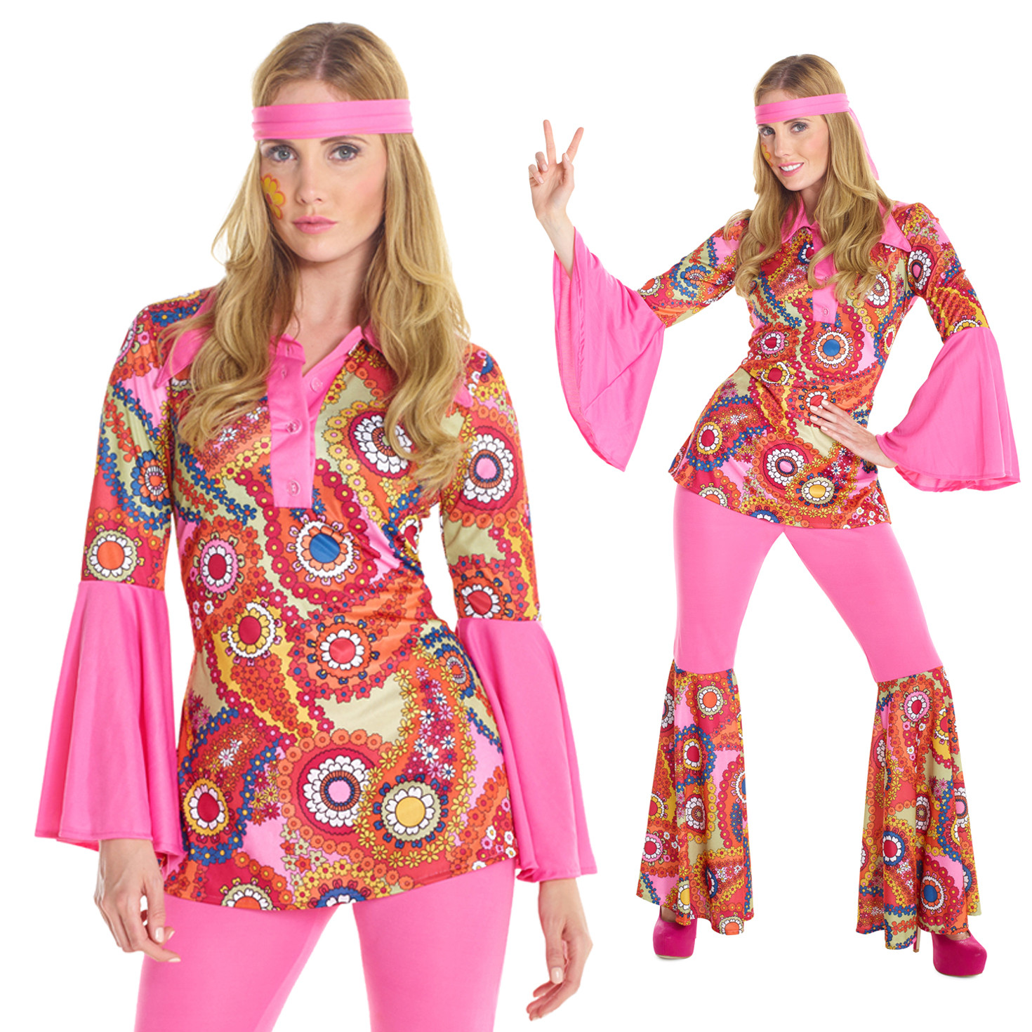 70S Flower Child Fashion
 Womens Hippie Costume 60s 70s La s Groovy Hippy Fancy