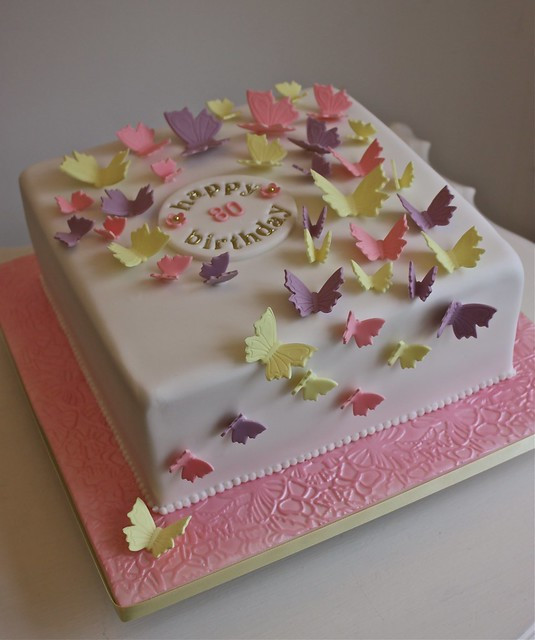 80th Birthday Cakes
 Butterflies 80th Birthday Cake