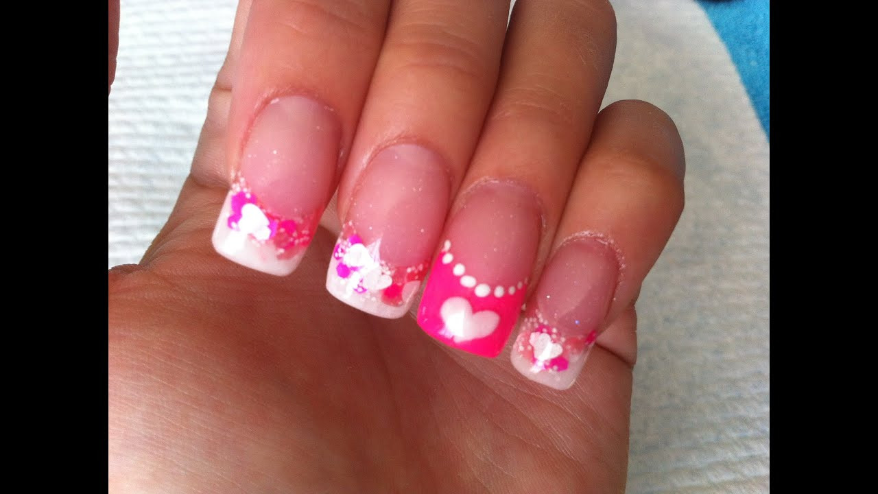 Acrylic Nail Design Ideas
 Acrylic Nails Neon Pink and White Valentines design