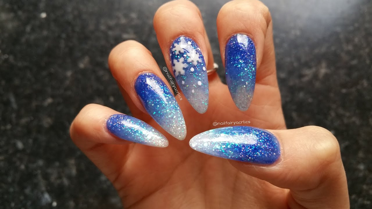 Acrylic Nails With Glitter
 Acrylic Nails Blue Glitter Gra nt
