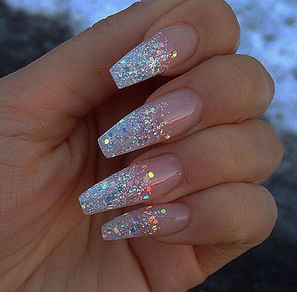 Acrylic Nails With Glitter
 Christina Sparkly clear I love these but they are a