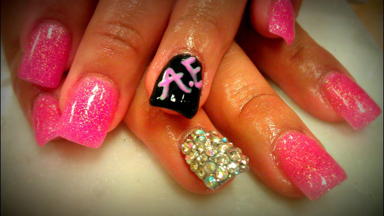 Acrylic Nails With Glitter
 HOW TO PINK GLITTER ACRYLIC NAILS