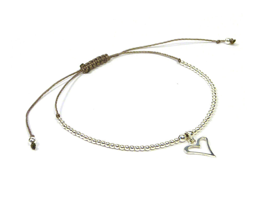 Adjustable Charm Bracelets
 925 Sterling Silver Adjustable Cord Friendship Heart Charm