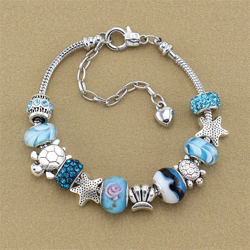 Adjustable Charm Bracelets
 Girls Blue Crystal Glass Bead Charm Adjustable DIY Bangles