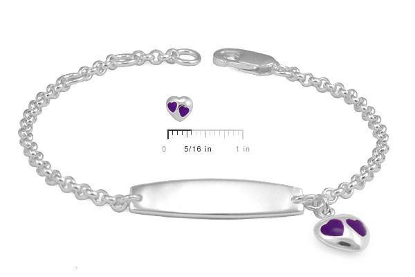 Adjustable Charm Bracelets
 Adjustable Sterling Silver Purple Enamel Heart Charm Girls