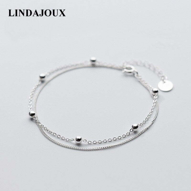 Adjustable Charm Bracelets
 LINDAJOUX Fashion Two Layers 925 Sterling Silver Beaded