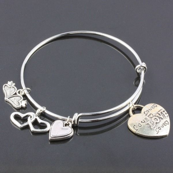 Adjustable Charm Bracelets
 Tibetan Silver Heart LOVE Charms Dangle Pendant Bead