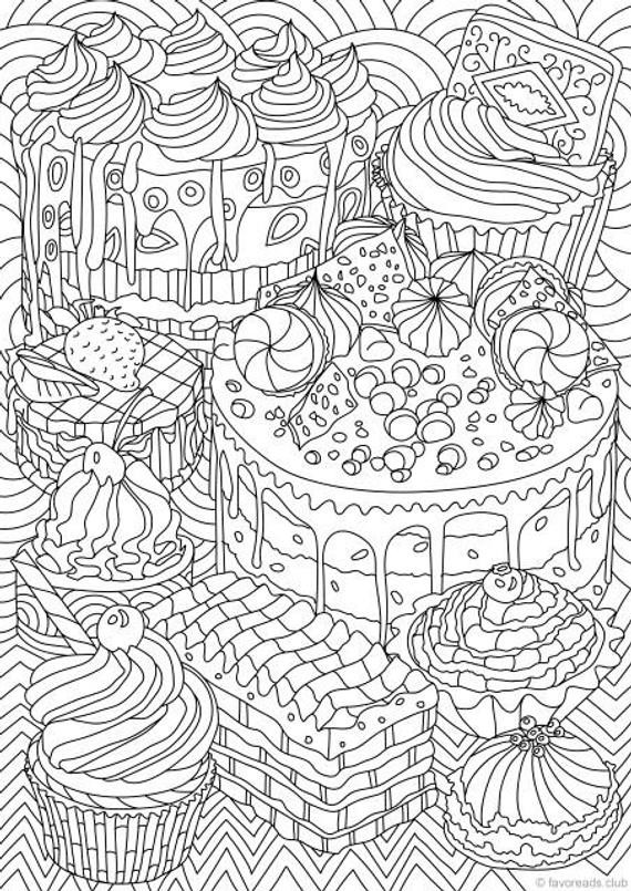 Adult Coloring Book Pages
 Sweet Treats Printable Adult Coloring Page from Favoreads