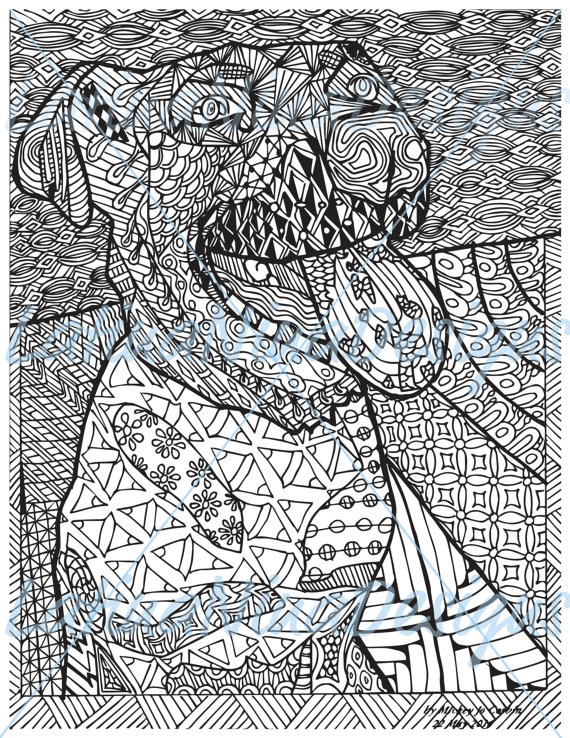 Adult Coloring Book Pages
 Zentangle Dog adult coloring page instant