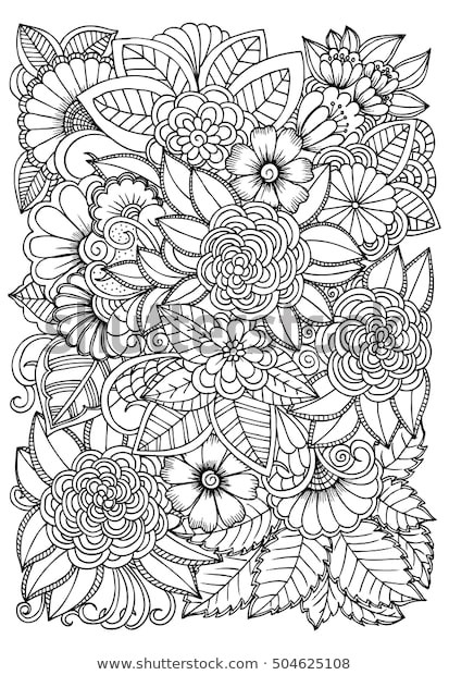 Adult Coloring Pages Patterns Flowers
 Black White Flower Pattern Coloring Doodle Stock Vector