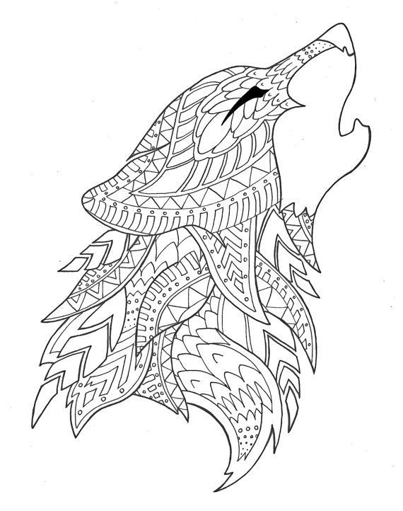 Adult Coloring Pages Wolf
 wolf coloring page by syvanahbennett on Etsy