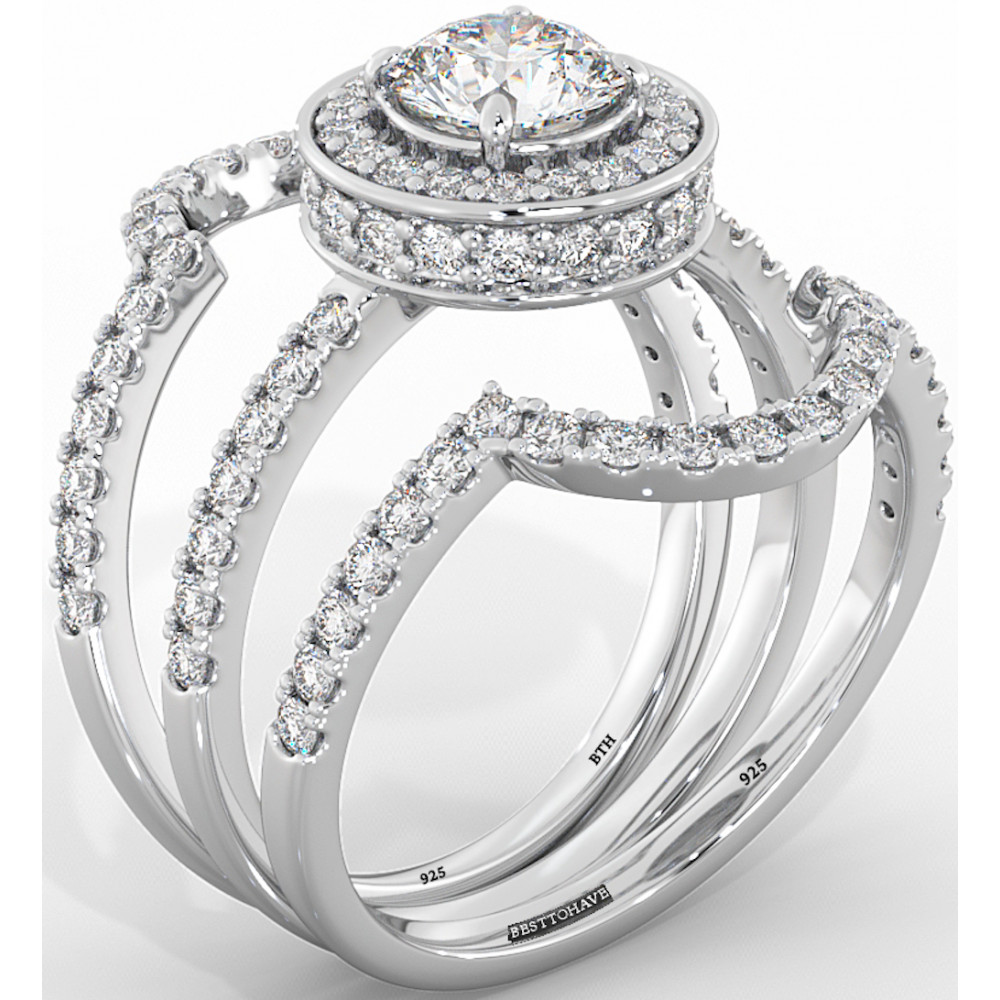 Affordable Wedding Ring Sets
 Round Cut CZ Halo Design 3 piece Genuine 925 Sterling