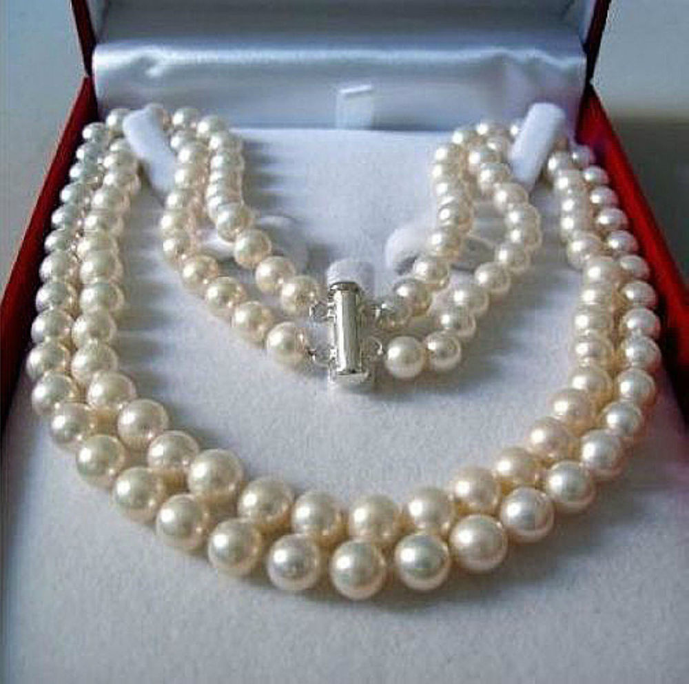 Akoya Pearl Necklace
 Rare 2 Rows 8 9 MM AKOYA SALTWATER PEARL NECKLACE