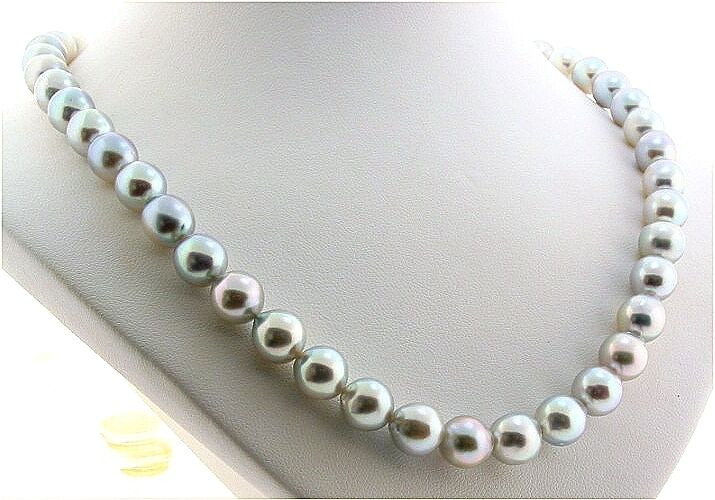 Akoya Pearl Necklace
 8MM 9MM Silver Gray Japanese Akoya Pearl Necklace 14K