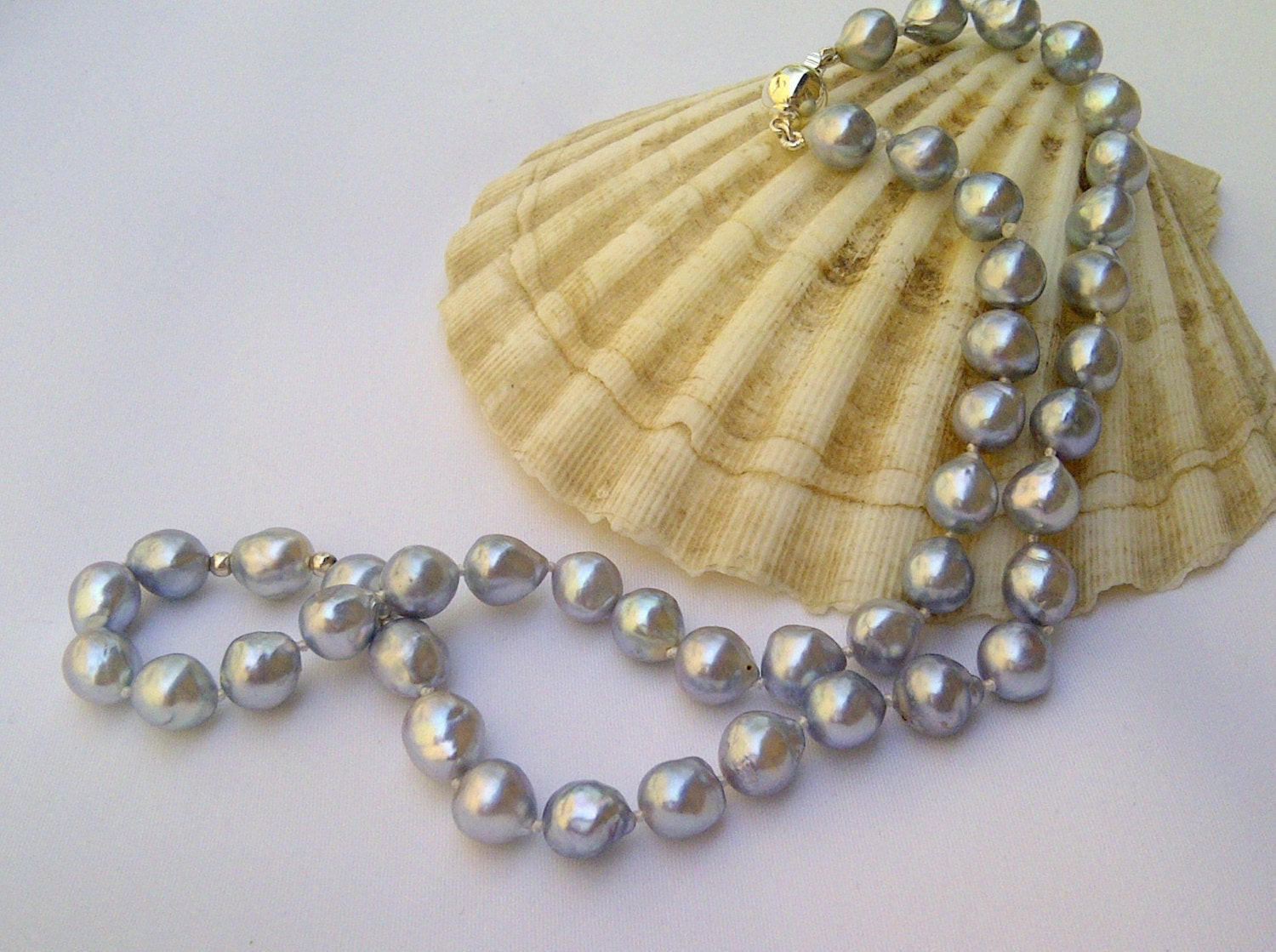 Akoya Pearl Necklace
 Pearl necklace Japanese Akoya pearls Silver blue necklace