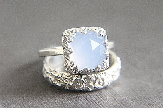 Alternatives To Diamond Engagement Rings
 SALE Vintage Style Chalcedony Wedding Ring Set Eco