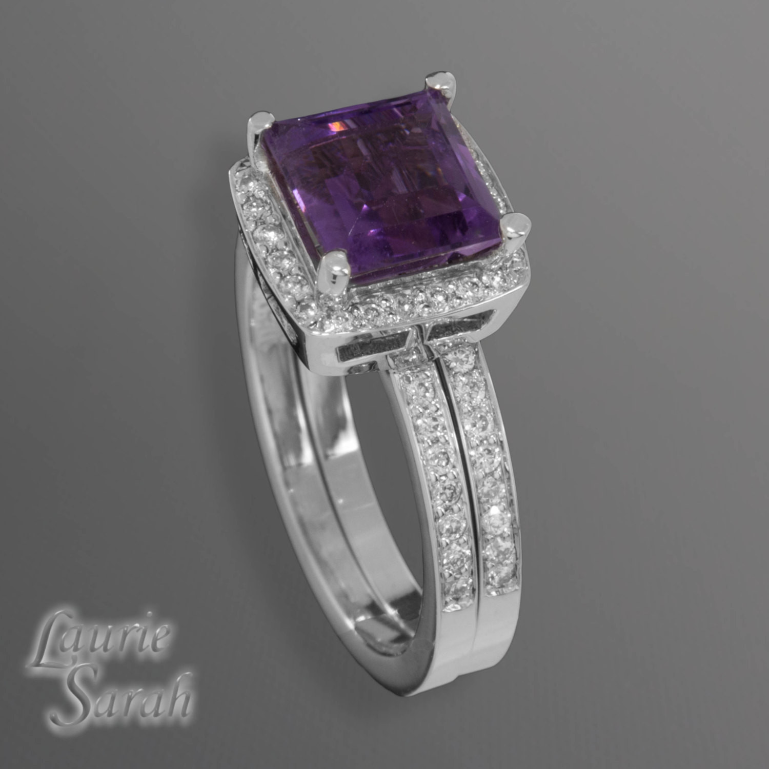 Amethyst Wedding Rings
 Amethyst Engagement Ring and Wedding Band Set with Princess