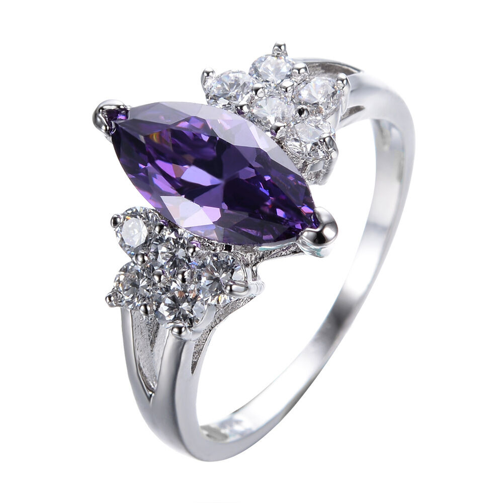Amethyst Wedding Rings
 Size 5 9 Marquise Cut Purple Amethyst AAA CZ Wedding Ring