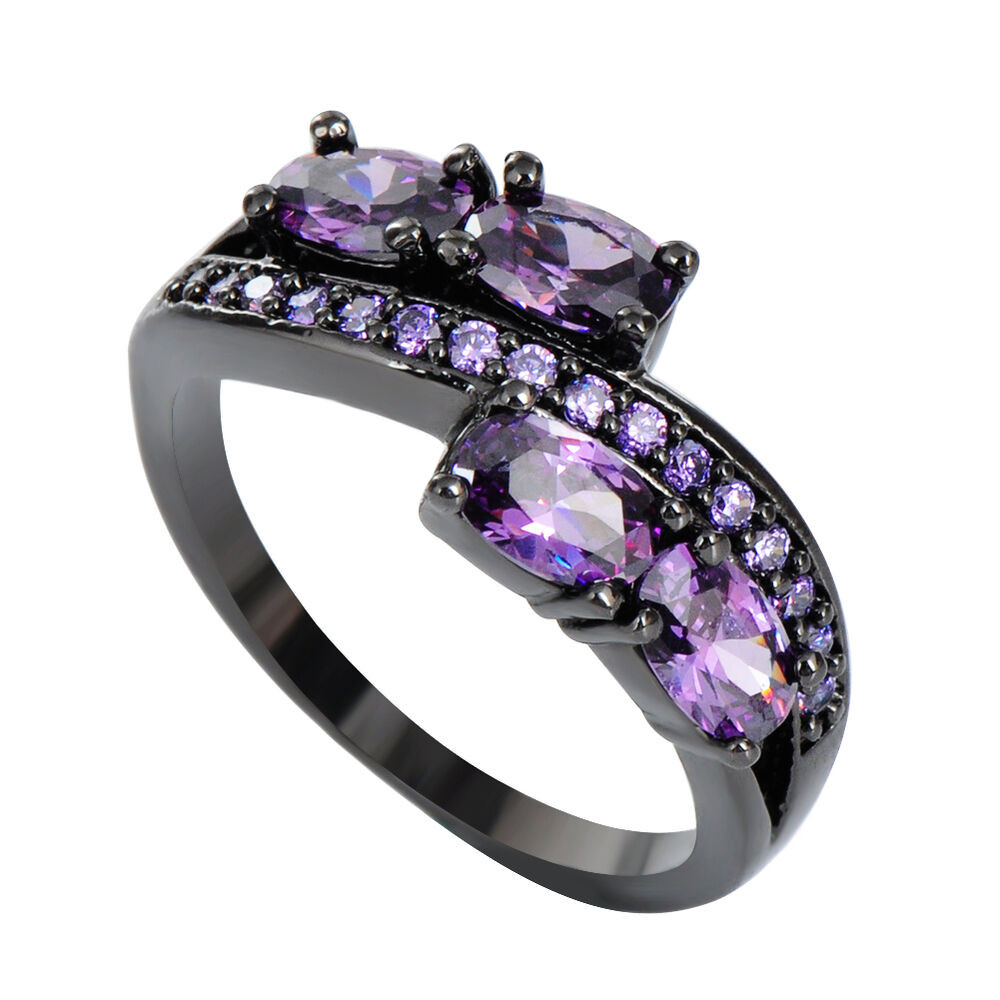 Amethyst Wedding Rings
 Elegant Purple Amethyst Wedding Ring 10KT Black Gold