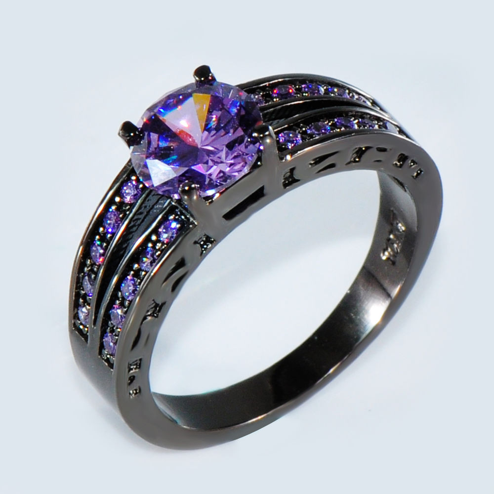 Amethyst Wedding Rings
 Size 6 10 Purple Amethyst CZ Wedding Ring 10KT Black Gold