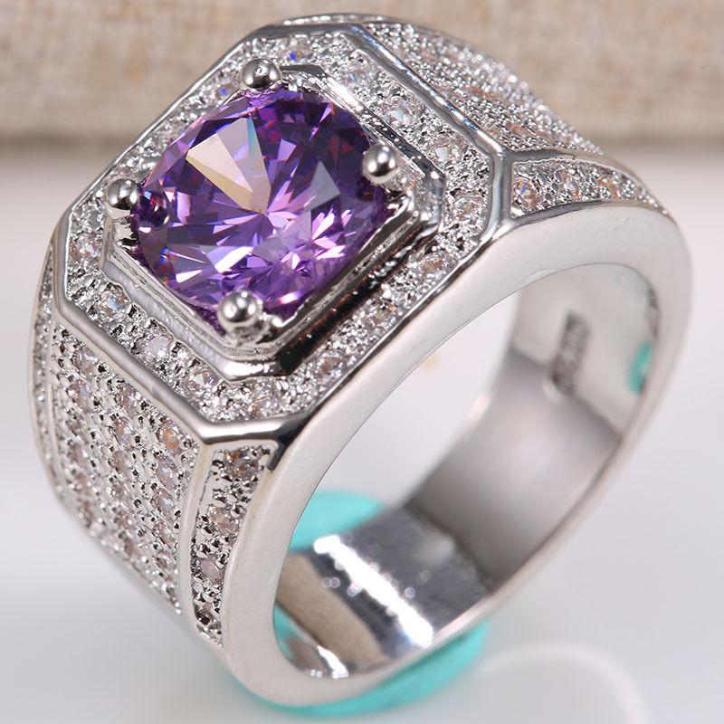 Amethyst Wedding Rings
 Women Men 925 Silver Purple Amethyst Crystal Ring Wedding