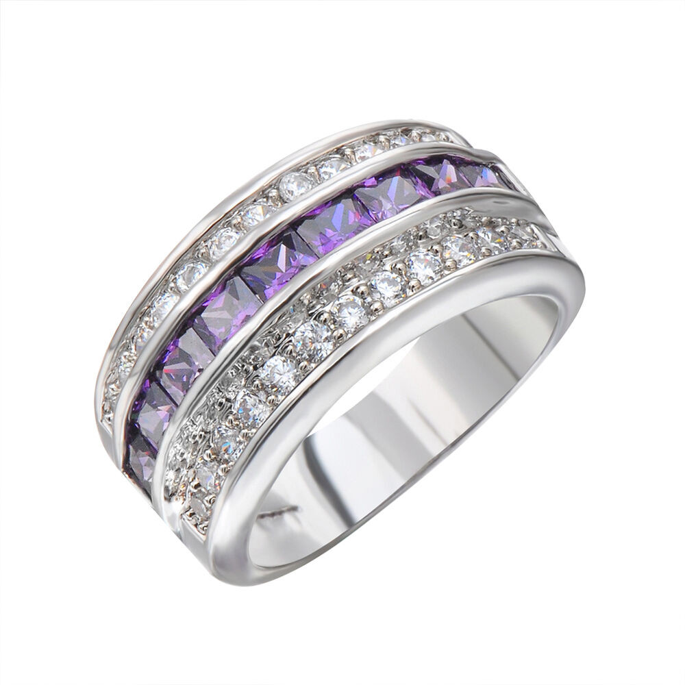 Amethyst Wedding Rings
 Purple Amethyst Crystal Wedding Band New Ring Size 6 12