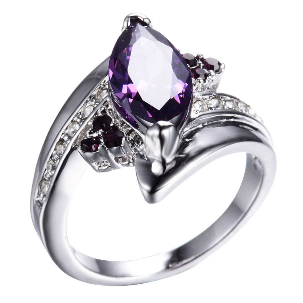 Amethyst Wedding Rings
 Women Fashion 925 Silver Amethyst Crystal Marquise Cut