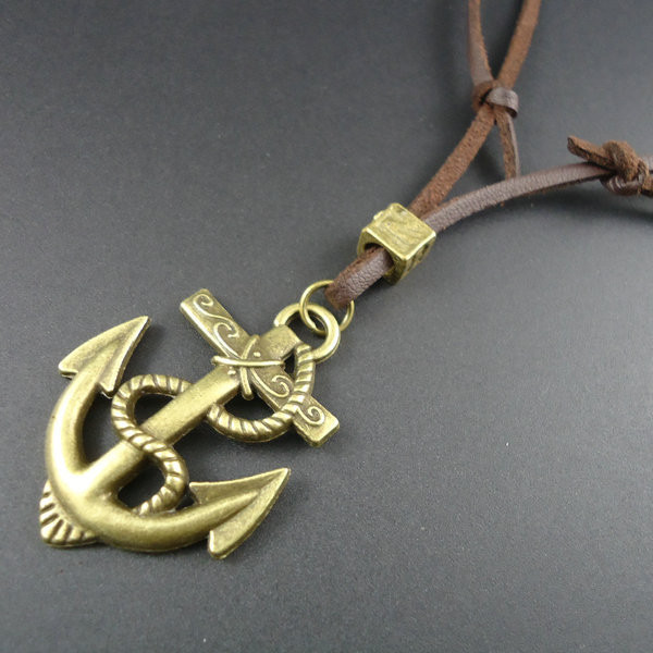 Anchor Necklace Womens
 New Arrival Handmade Long Leather Vintage Anchor Pendants