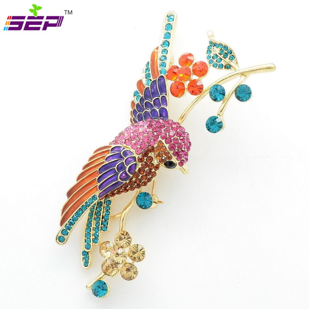 Animal Brooches Rhinestone Crystals Animal Brooches Flower Parrot