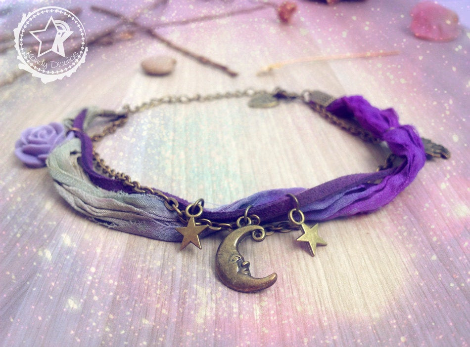 Anklet Moon
 Moon Stars ankle bracelet Purple anklet Moon jewelry purple