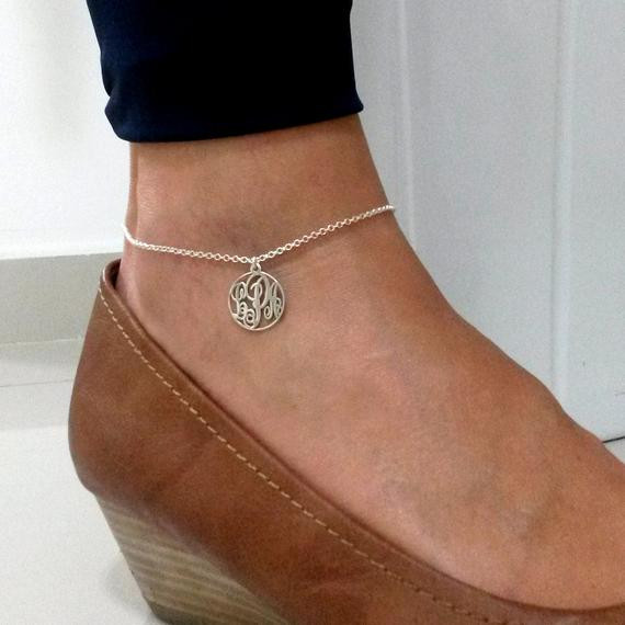 Anklet On Both Ankles
 Items similar to Monogram Anklet Charm Ankle Bracelet