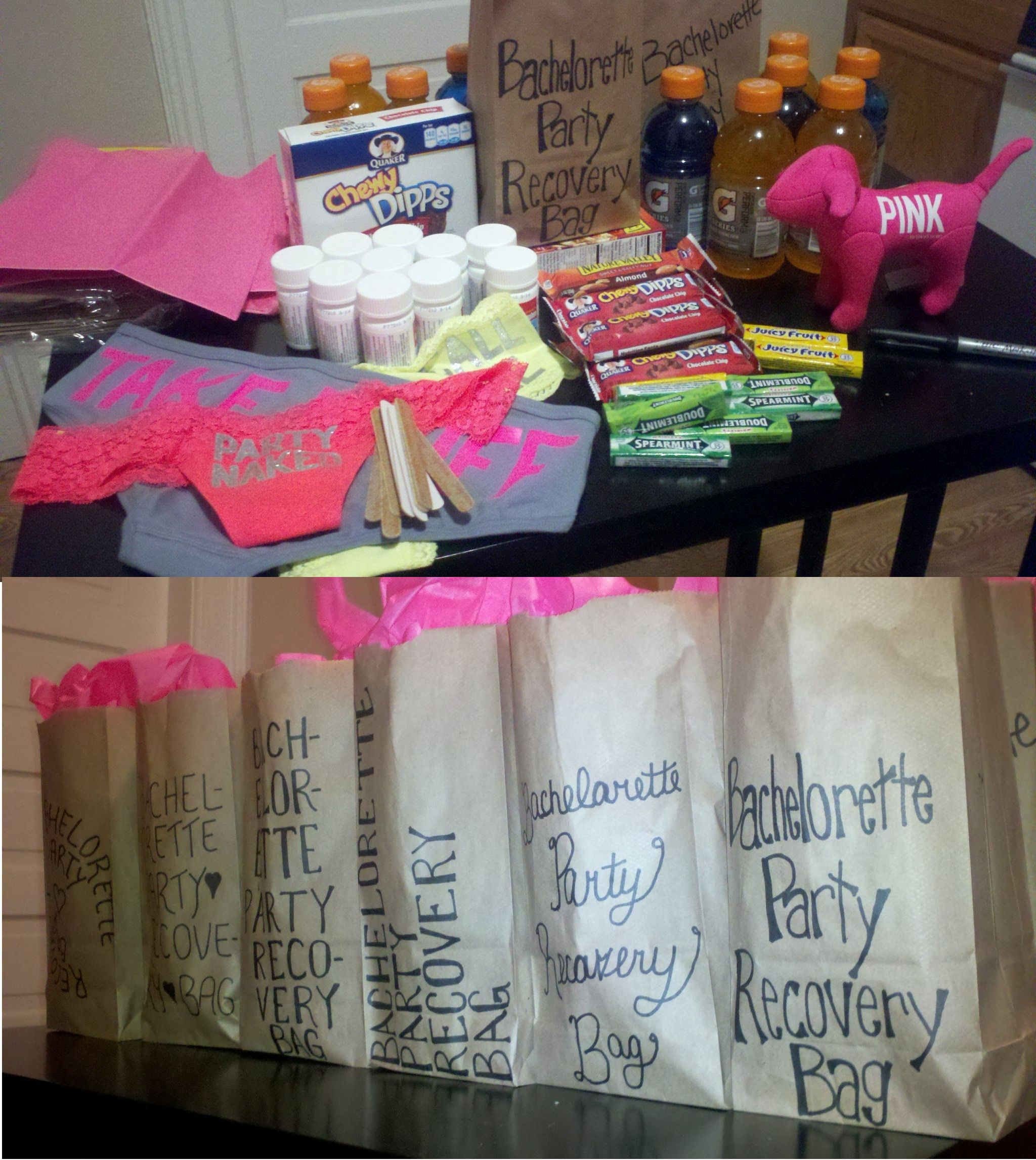 April Bachelorette Party Ideas
 Bachelorette Party Favors Recovery Bags with all the