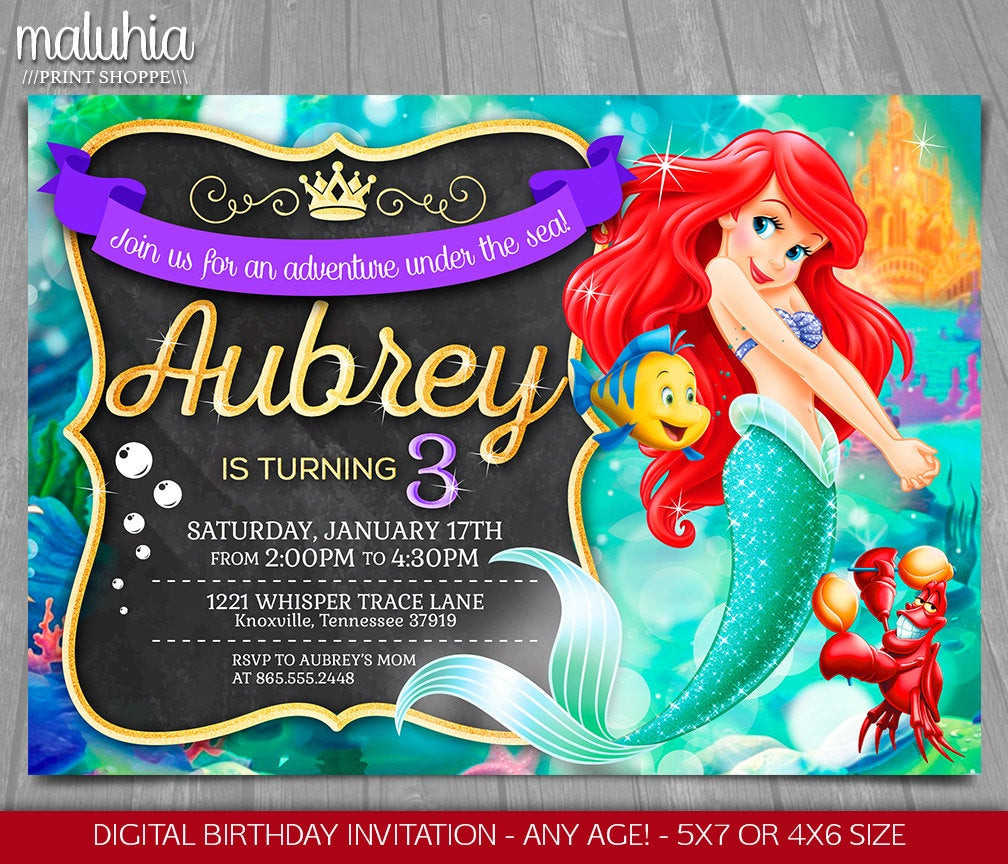 Ariel Birthday Invitations
 Little Mermaid Invitation Disney Ariel Invite Little