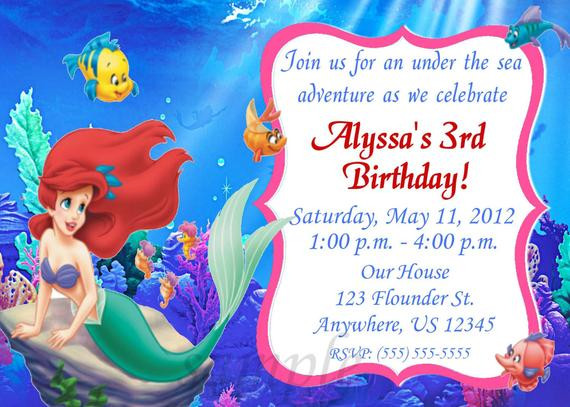 Ariel Birthday Invitations
 Items similar to Little Mermaid Ariel Girls Birthday
