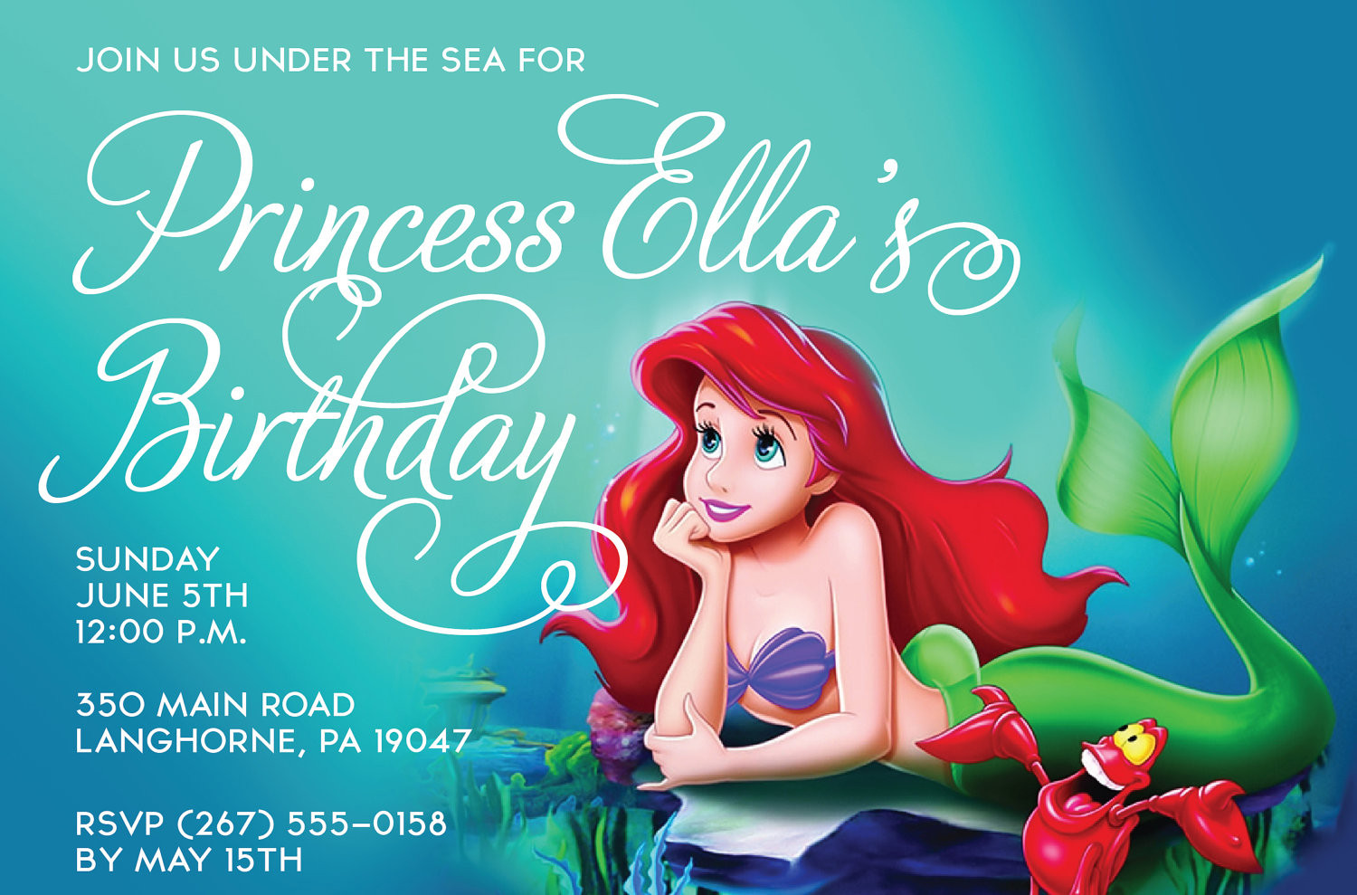 Ariel Birthday Invitations
 Free Printable Birthday Invitations Ariel Mermaid – Bagvania