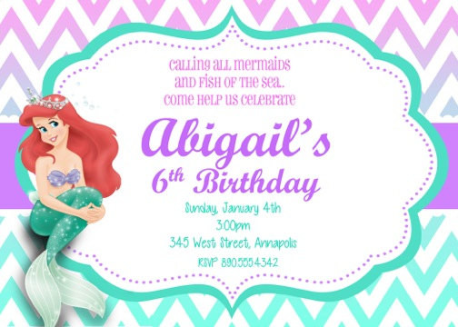 Ariel Birthday Invitations
 Little Mermaid Ariel Birthday Party Invitation Digital File