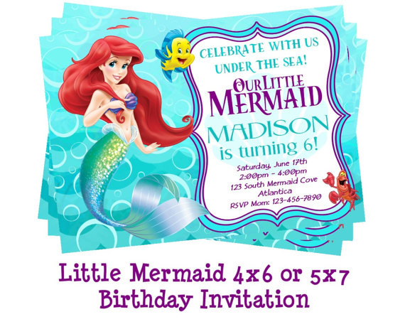Ariel Birthday Invitations
 Disney Little Mermaid Invitation Mermaid Party Ariel
