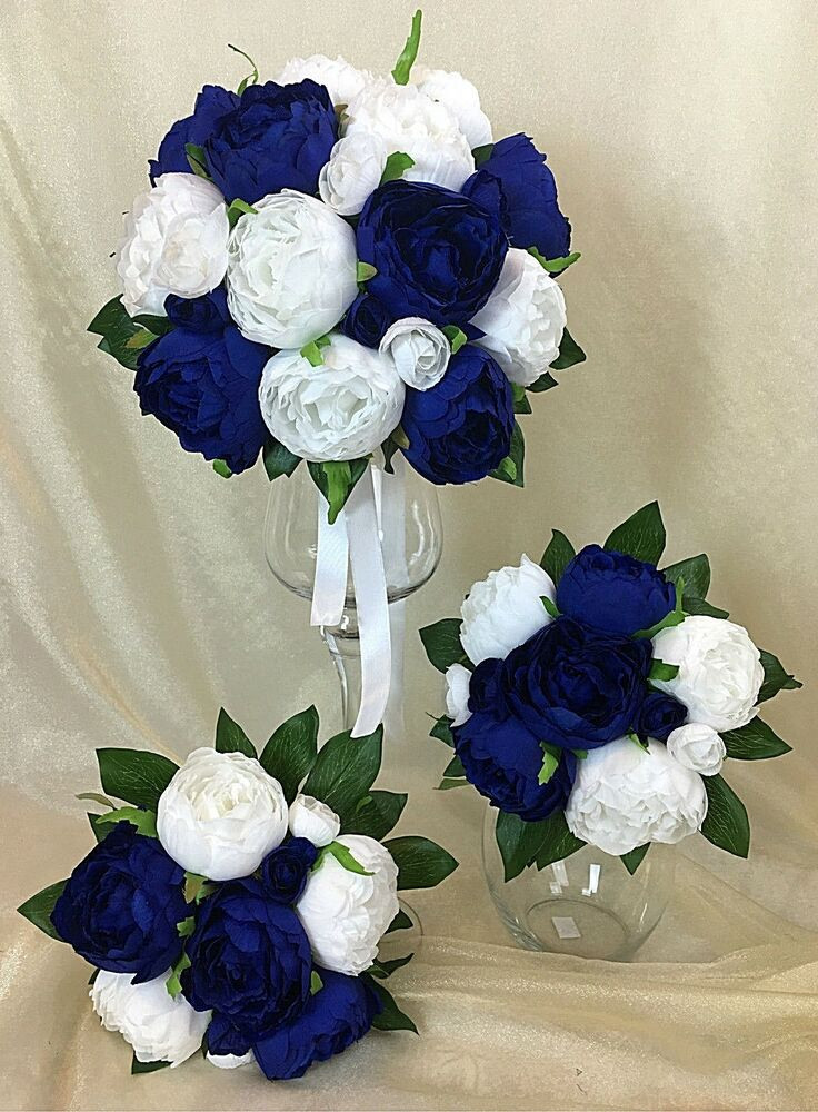 Artificial Wedding Flowers
 Dark Blue White Peony Artificial Silk Flowers Wedding