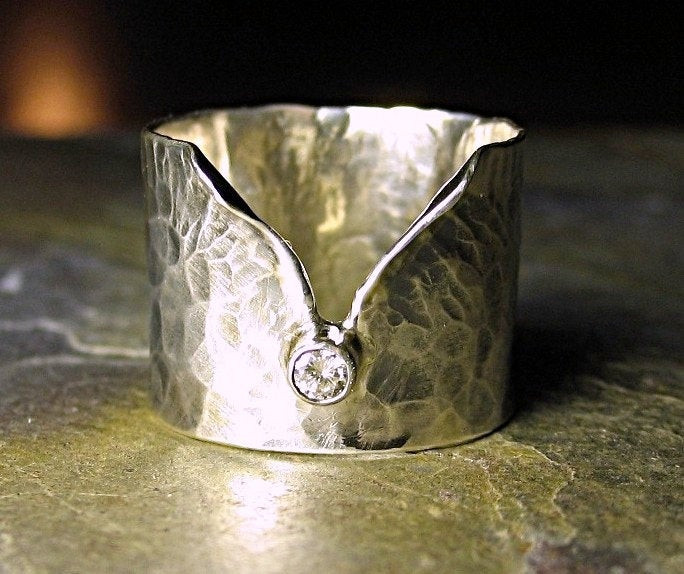 Artisan Wedding Rings
 Diamond ring artisan ring sterling silver wide band engagement