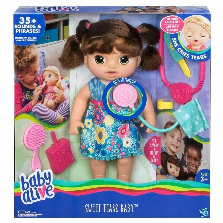 Baby Alive Doll Brown Hair
 BABY ALIVE SWEET TEARS BABY BROWN HAIR English Spanish