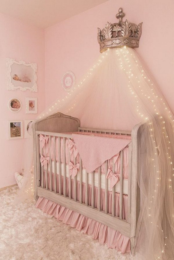 Baby Bed Decor
 Bed Crown Canopy Nursery & WHITE Lace Pink Nursery Crib
