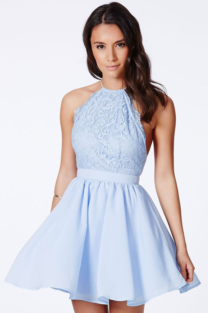 Baby Blue Party Dresses
 Baby Blue Cross Back Lace Detail Party Skater Dress ideal