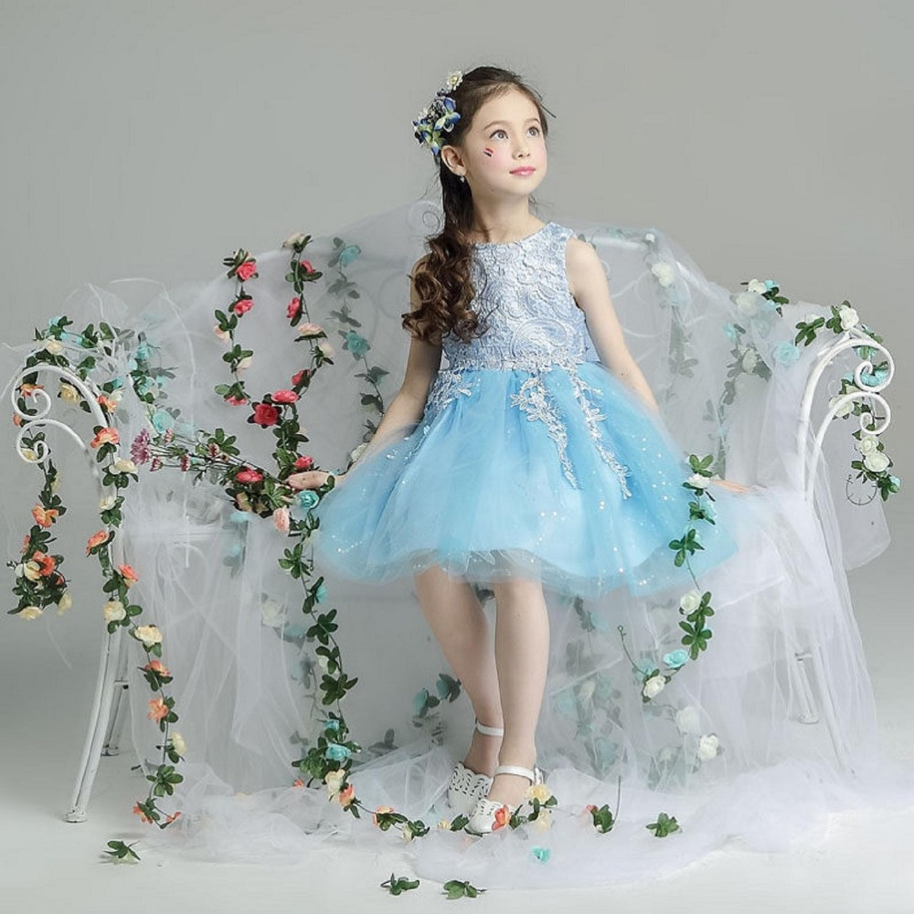 Baby Blue Party Dresses
 CHENLVXIE Fashion Diamond Belt Flower Girls Dresses For