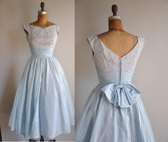 Baby Blue Party Dresses
 vintage 1950s Southern Bell baby blue party prom dress