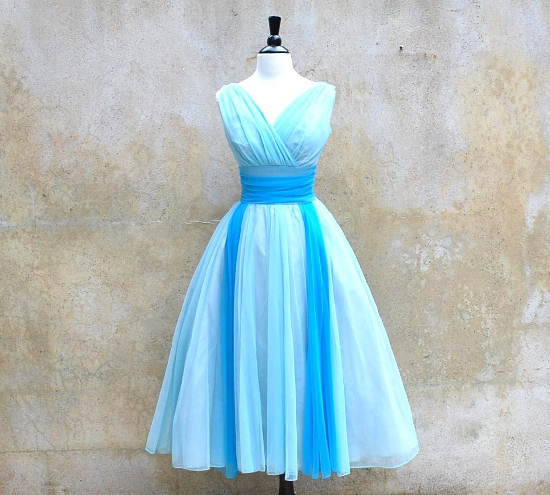 Baby Blue Party Dresses
 1950s prom dress 50s formal dress baby blue chiffon party