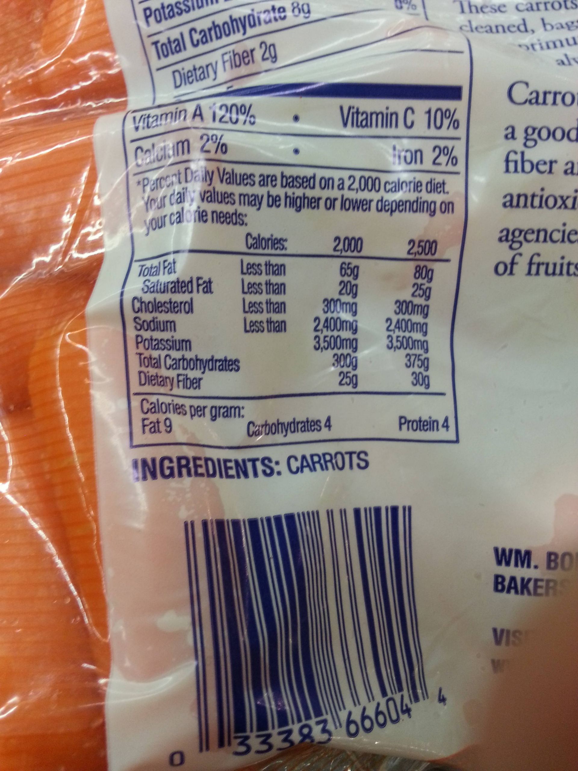 Baby Carrot Nutrition
 Baby Carrot Nutrition Label